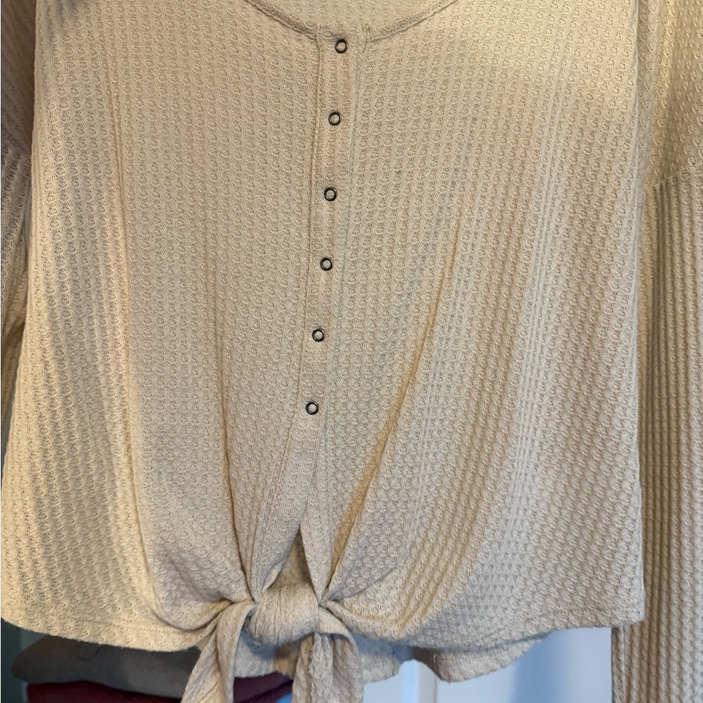 Express Beige Button-Down Tie Front Shirt